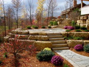 elevated patio boulders