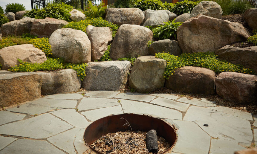 Natural Stone Firepits with Boulders Minnesota