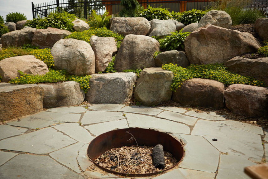 Natural Stone Firepits with Boulders Minnesota