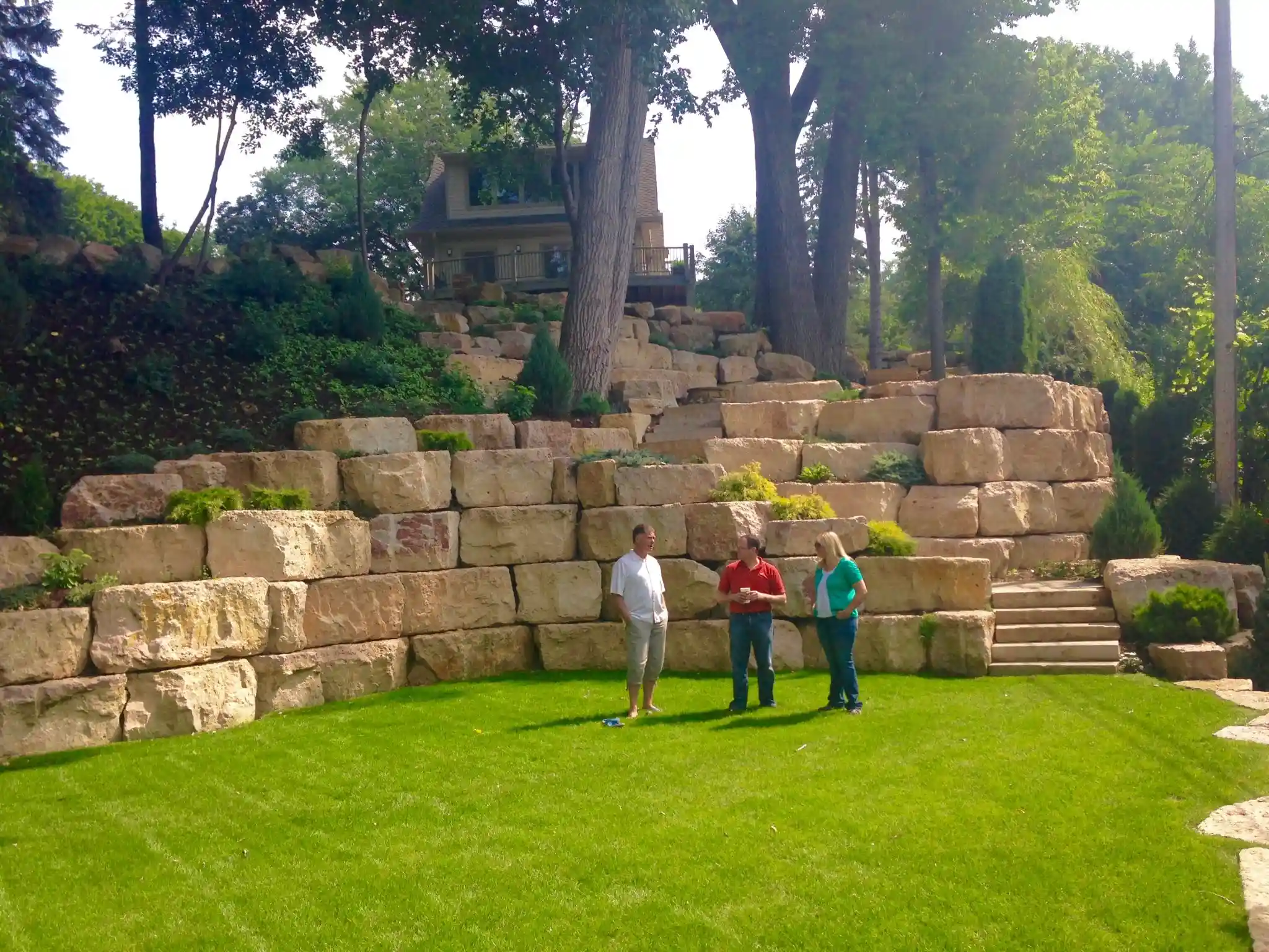 large retaining wall with steps
